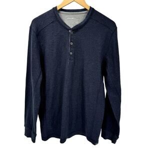 Eddie Bauer Sweater Mens Large Blue Thermal Henley Long Sleeve Pullover